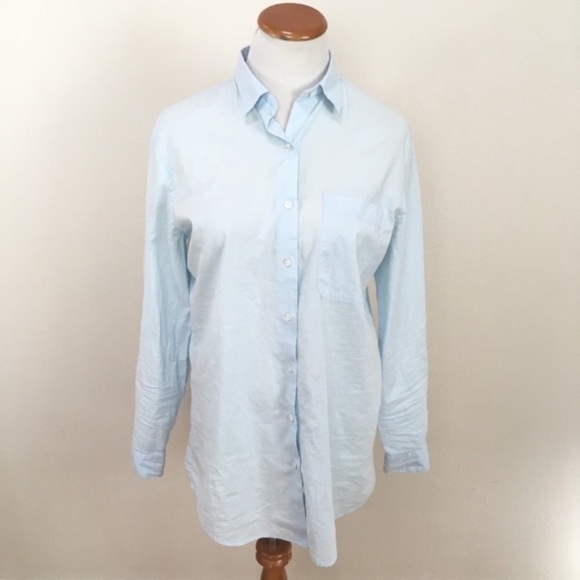 ATM Anthony Thomas Boyfriend Button‎ Down Shirt Cotton Blouse Blue Women’s Sz XS - Picture 2 of 7